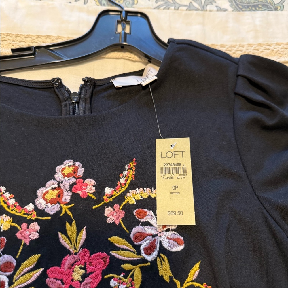 LOFT Black Dress with Colorful Floral Embroidery - Picture 6 of 8